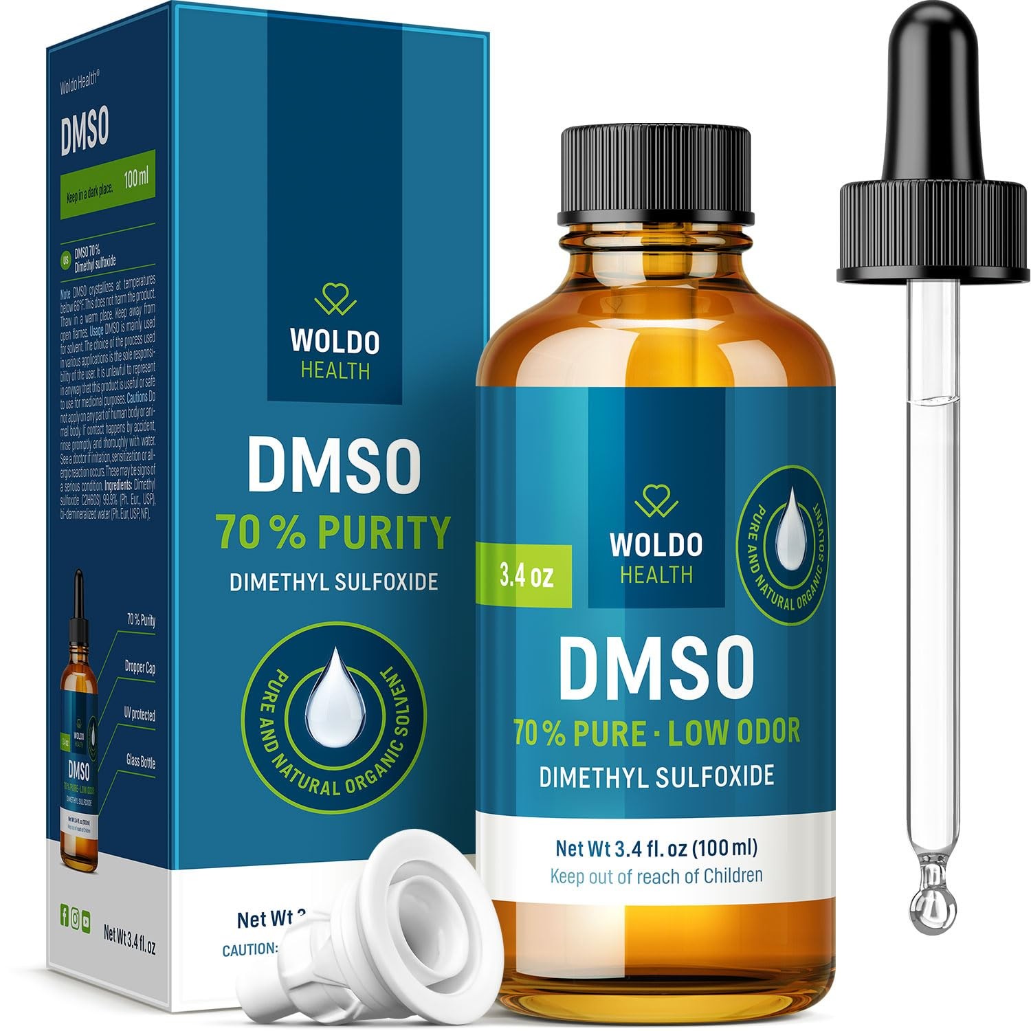 WoldoHealth DMSO 70% Pharmaceutical Grade Glass Bottle 3.38oz Dropper