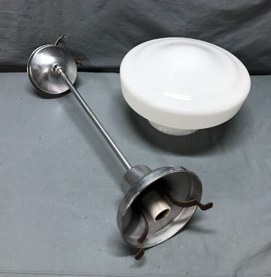 VTG Deco 12″ Diameter Glass Globe Nickel Brass Ceiling Light Fixture Old 619-25B