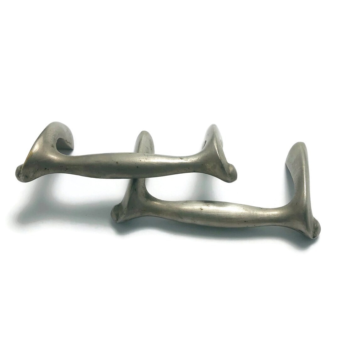 Pair of Vintage MCM Drawer Pulls 2.5″ Centers Tray Silver Furniture Handles Z1