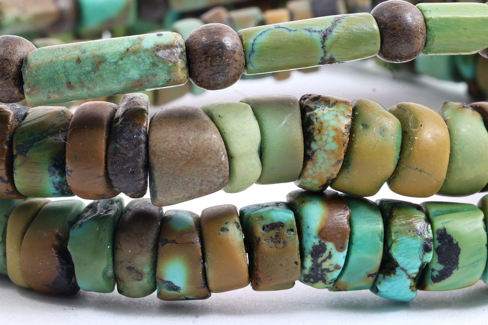 Millennium-Old Set of 2 Tibetan Turquoise Bracelets, Aged Patina Meditation
