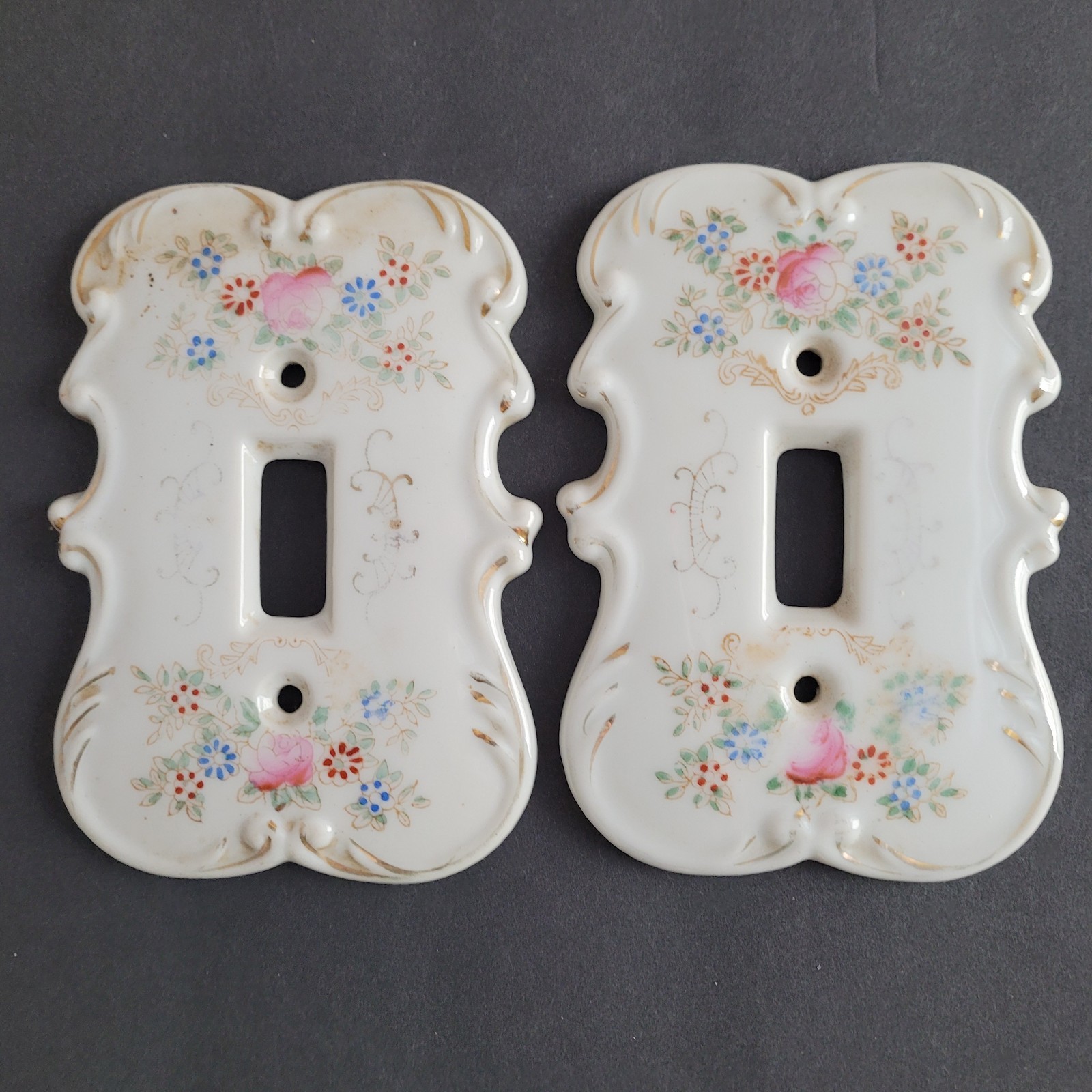 Arnart Porcelain Toggle Light Switch Covers/Plate Floral Japan Set Of 2