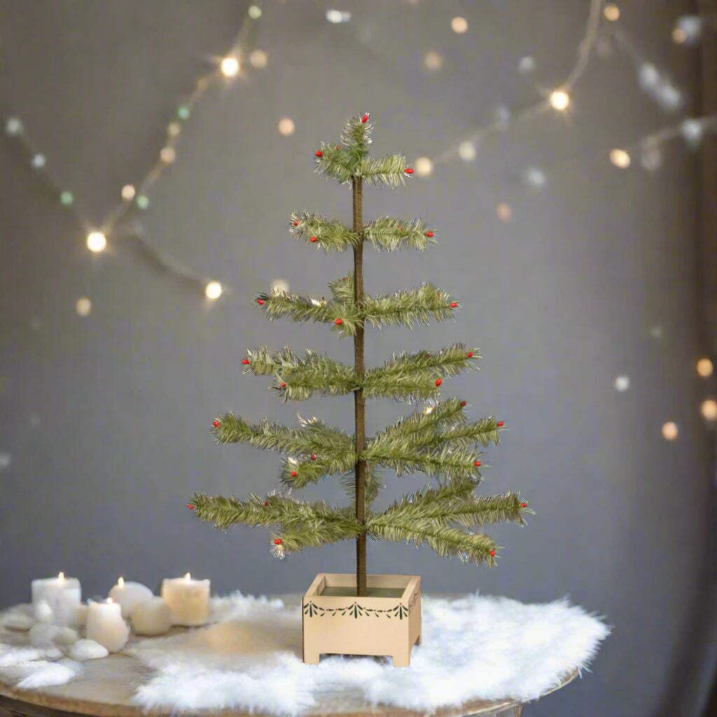 Ragon House Germany Style 24″ Green Feather Tree w/ Red Berries in Stenciled Woo