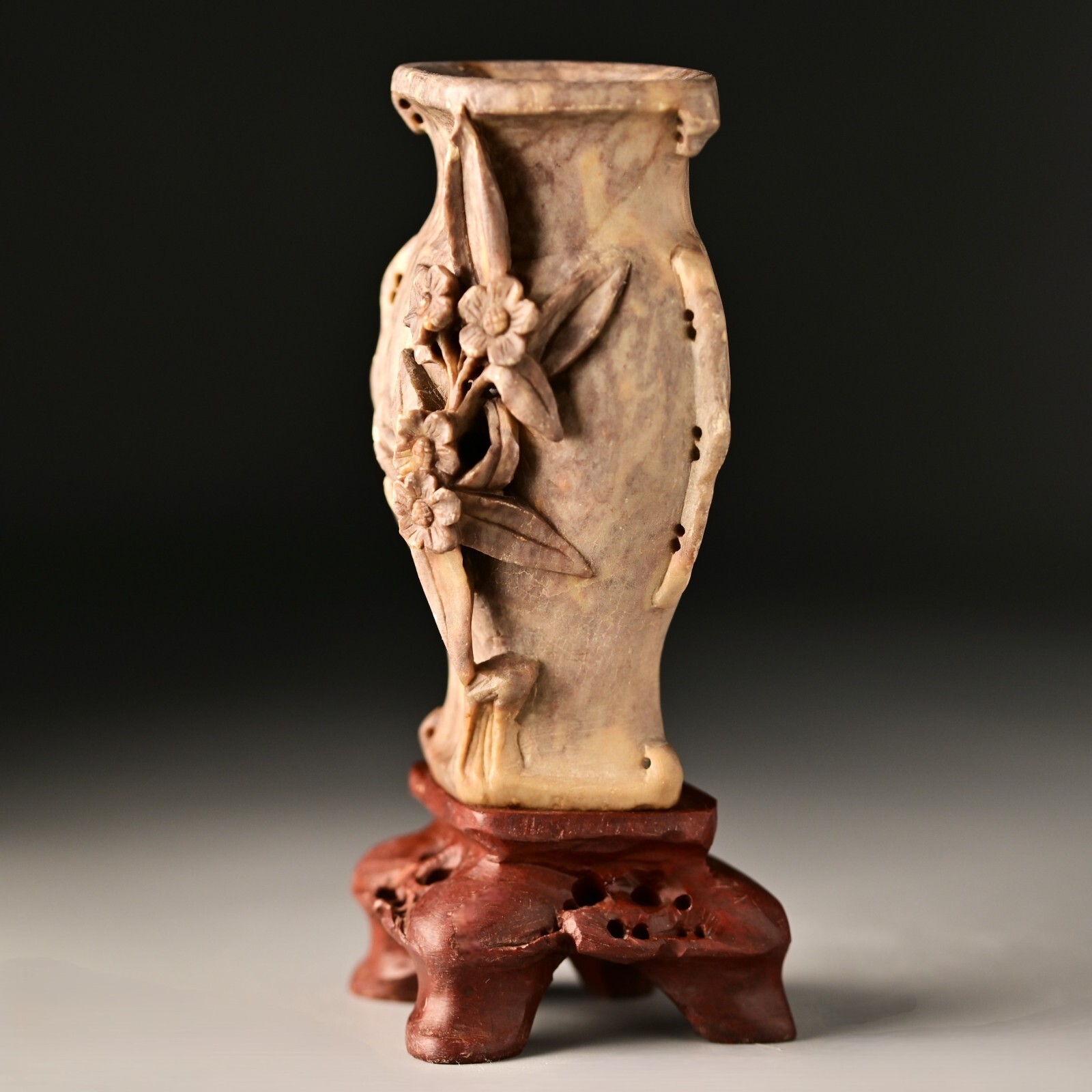 Antique Original Vintage Chinese Imperial Feng Shui Soapstone Single Stem Vase