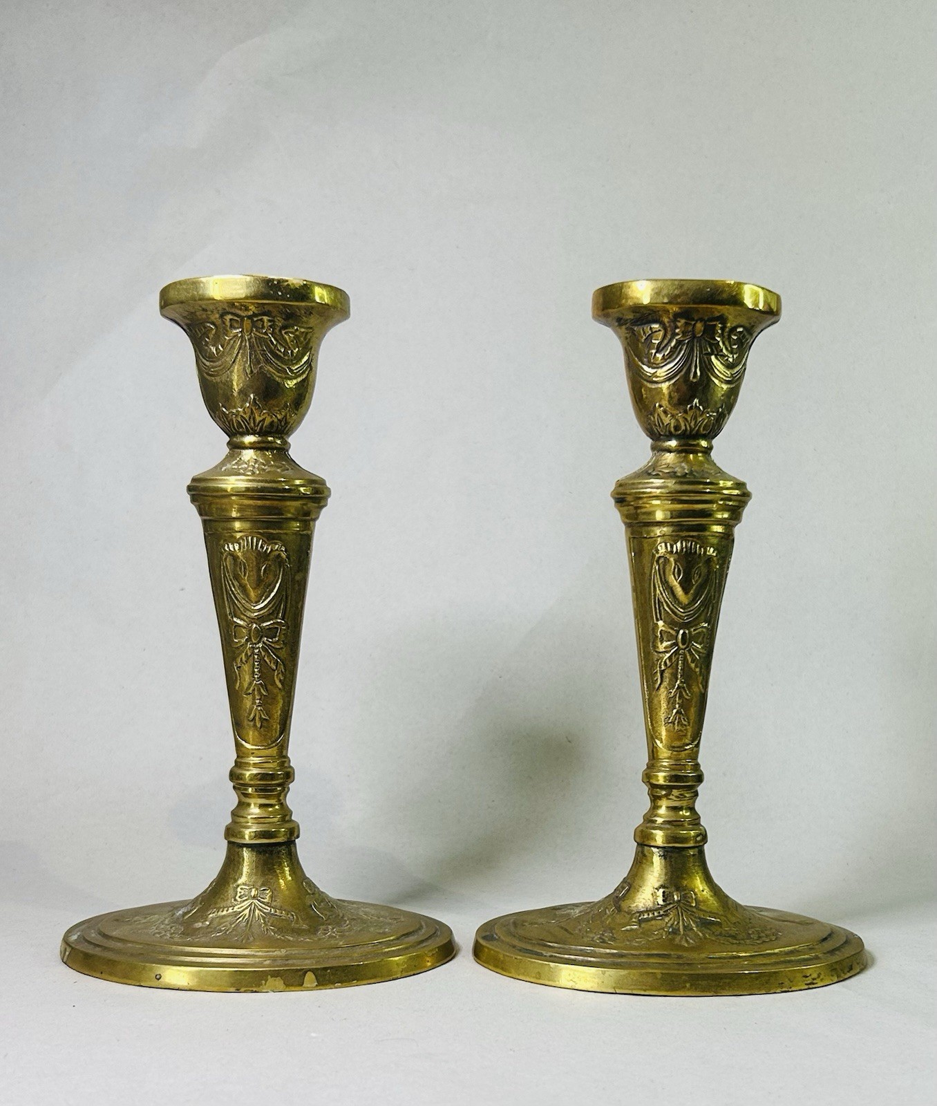 Vintage Pair Solid Brass French Renaissance style Candlesticks / Candle Holders