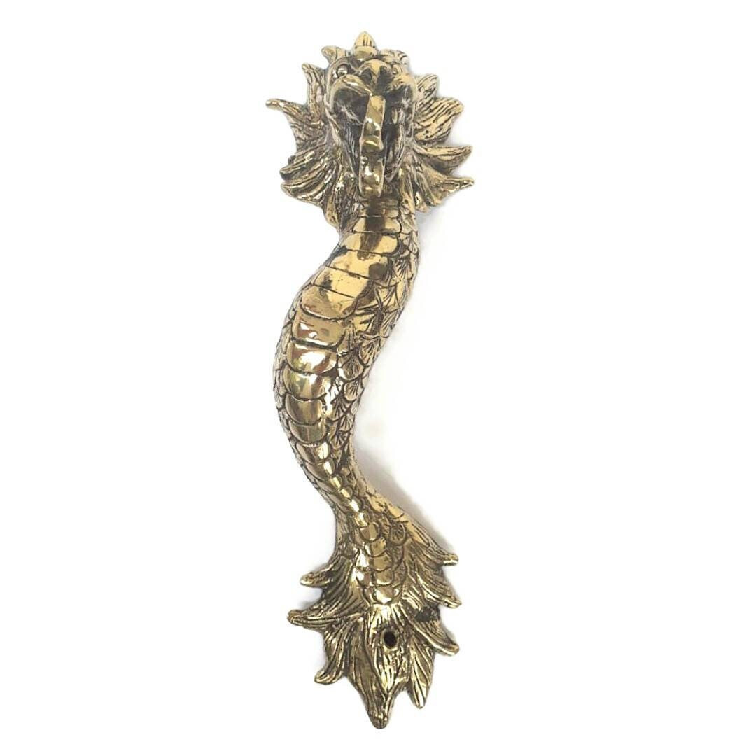 4 Dragon door pull 30 cm aged brass vintage old style house handle 12″ B