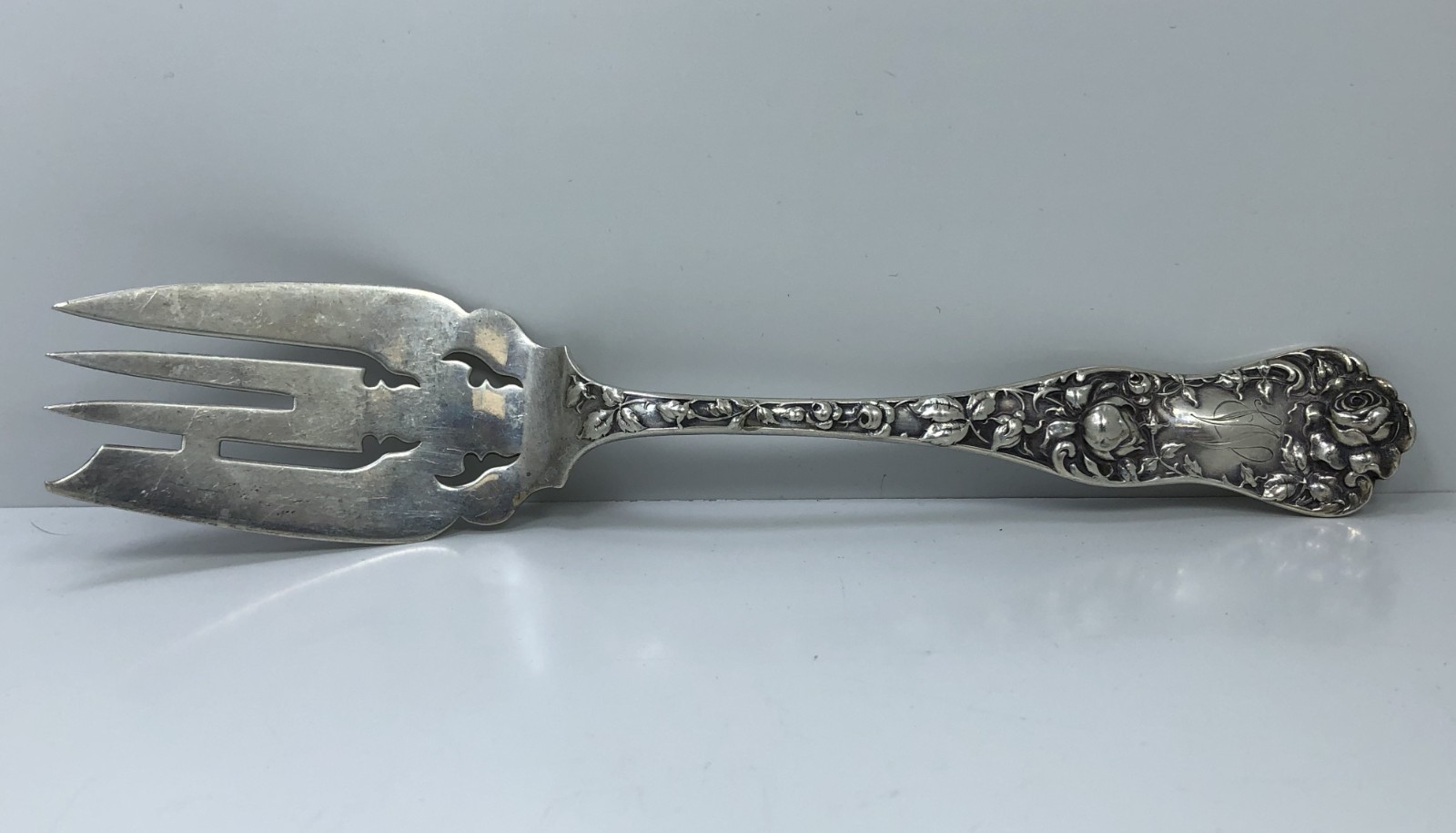 American Beauty Shiebler 8.5″ Large Solid Cold Meat Serving Fork Sterling Silver