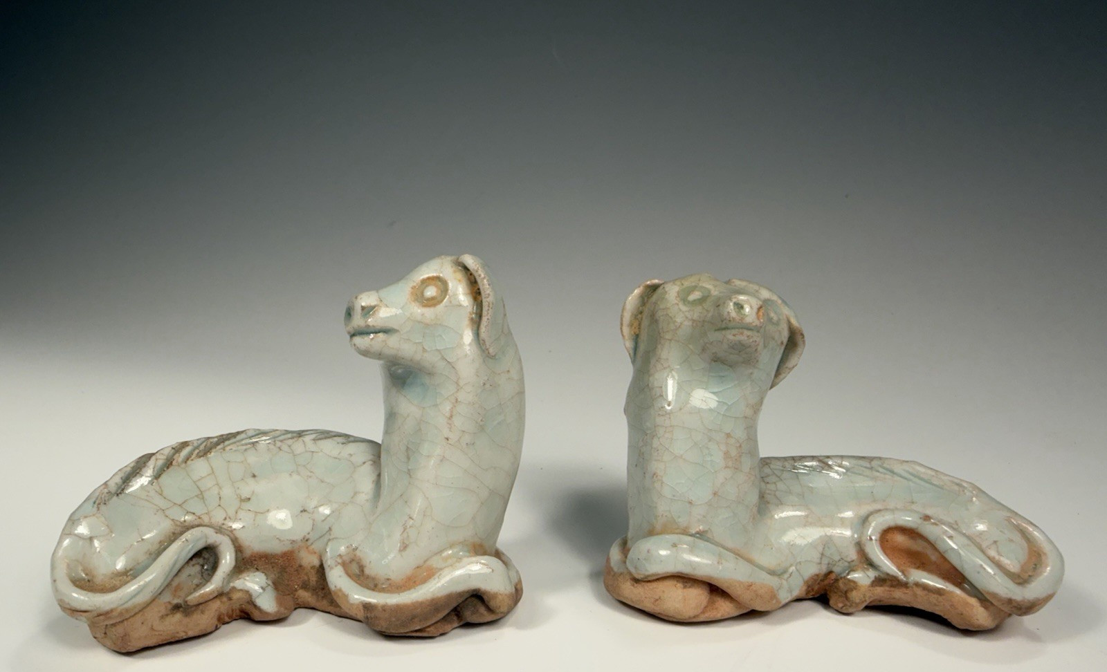 Rare China Chinese Song Dynasty glazed pair of recumbent Dogs ca. 960–1279 AD
