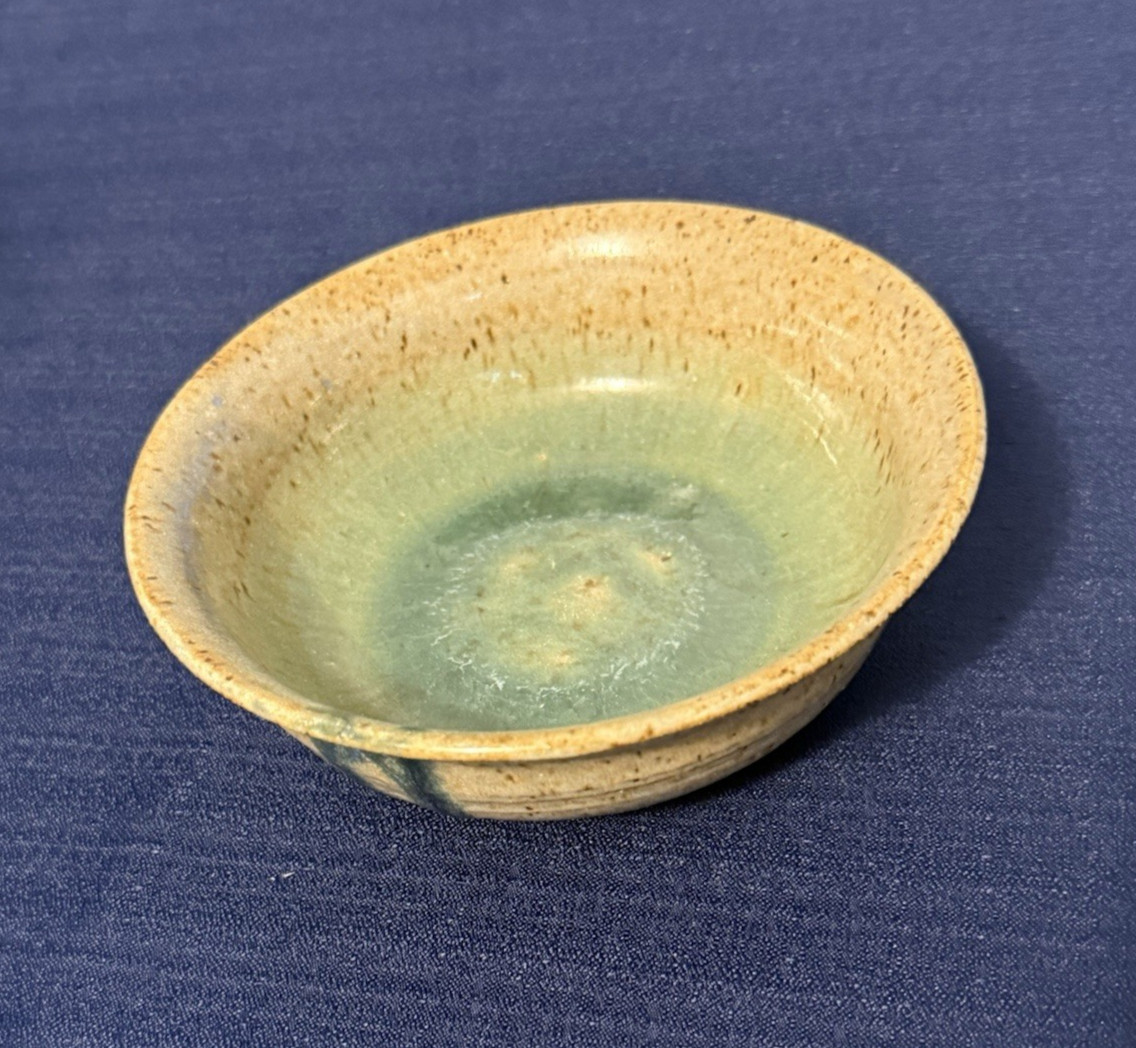 Handcrafted Artisan Light Colored Beige Stoneware Bowl Signed Collectable Gift