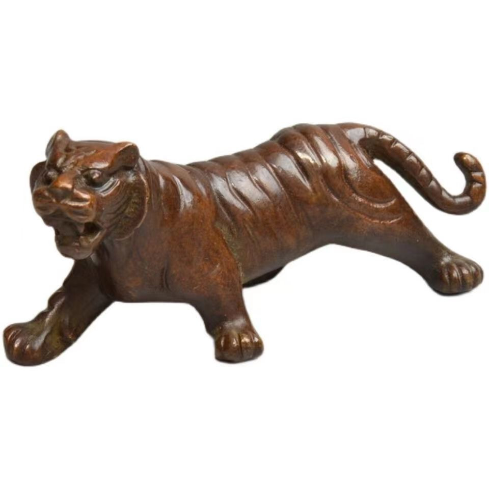 Chinese Old Brass Copper Statue Hand Carved tiger,Antique handicraft ornaments