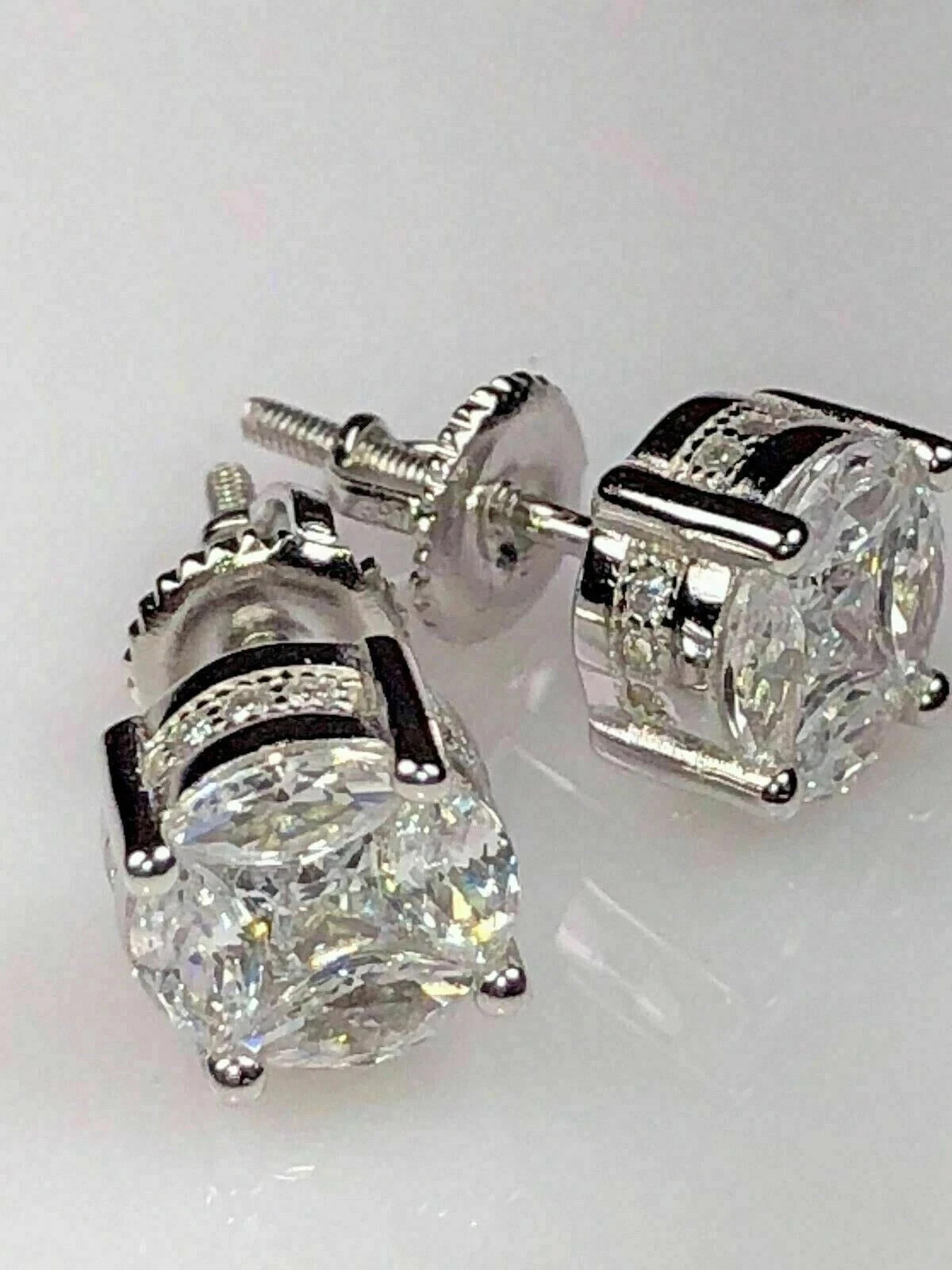 3Ct Round-Cut Lab Created Screw Back Stud Earrings 14k White Gold Plated