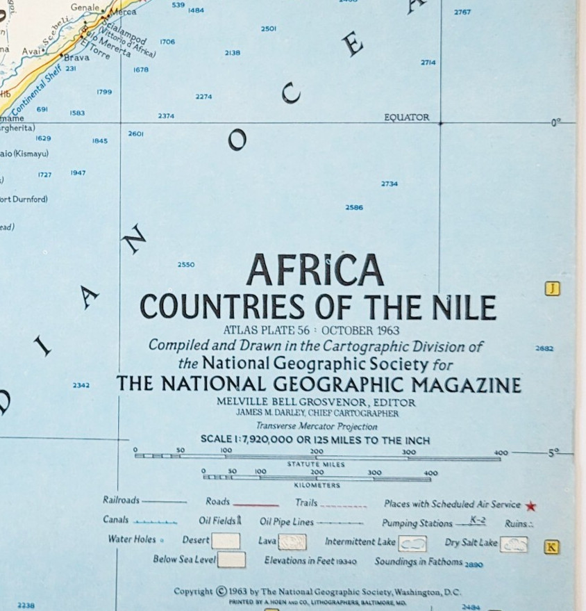 1963 Africa Countries Of The Nile Map National Geographic 24.75 x 19″ F13G