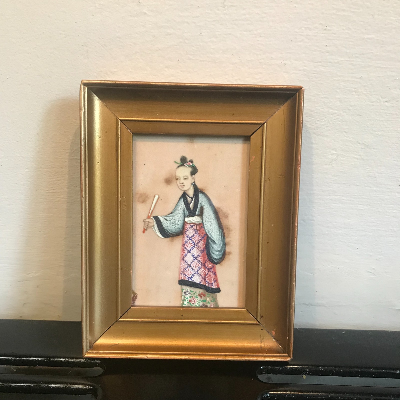 Antique Chinese Miniature Portrait Lady Export Gouache Rice Pith Paper Painting.