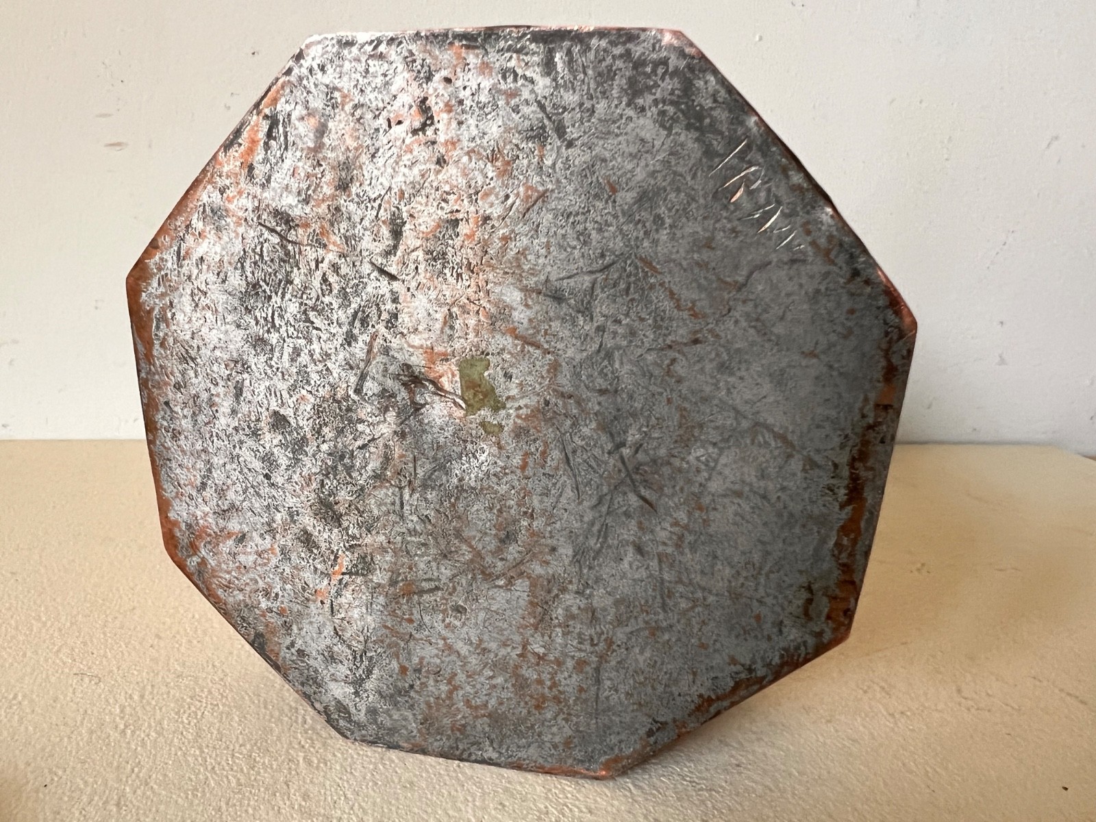 Antique Copper/tin lining Octagon box handcrafted engraving rabbits birds