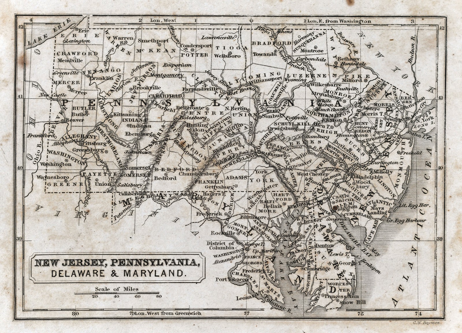 1846 Boynton Map Pennsylvania New Jersey Maryland Delaware Philadelphia Dover