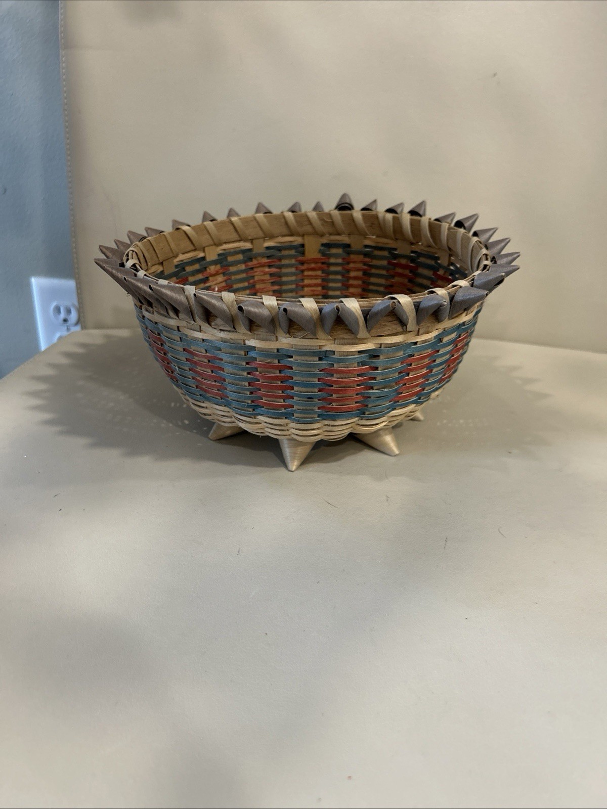 Beautiful Footed Ash Basket with Curls, Excellent Condition Vintage 9” X 4”