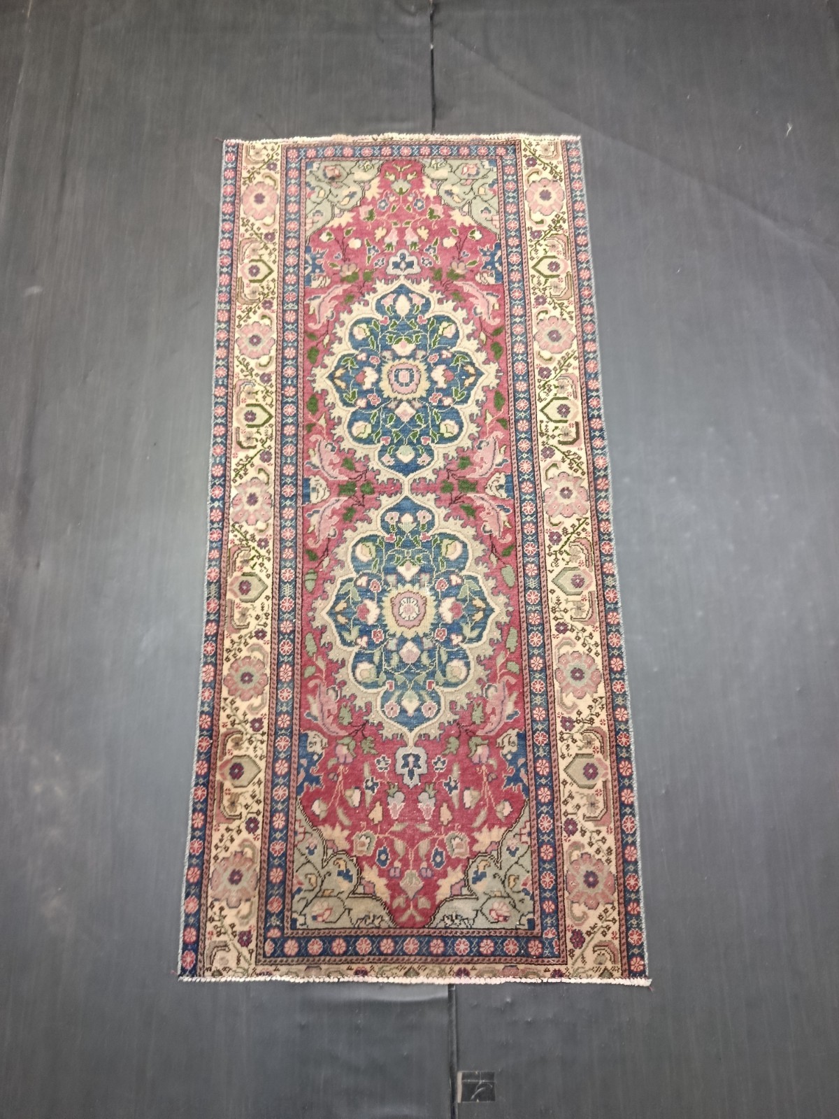 Red Antique Handmade Medallion Runner, 2.7×5.8ft, Vintage Oriental Entryway Rug,