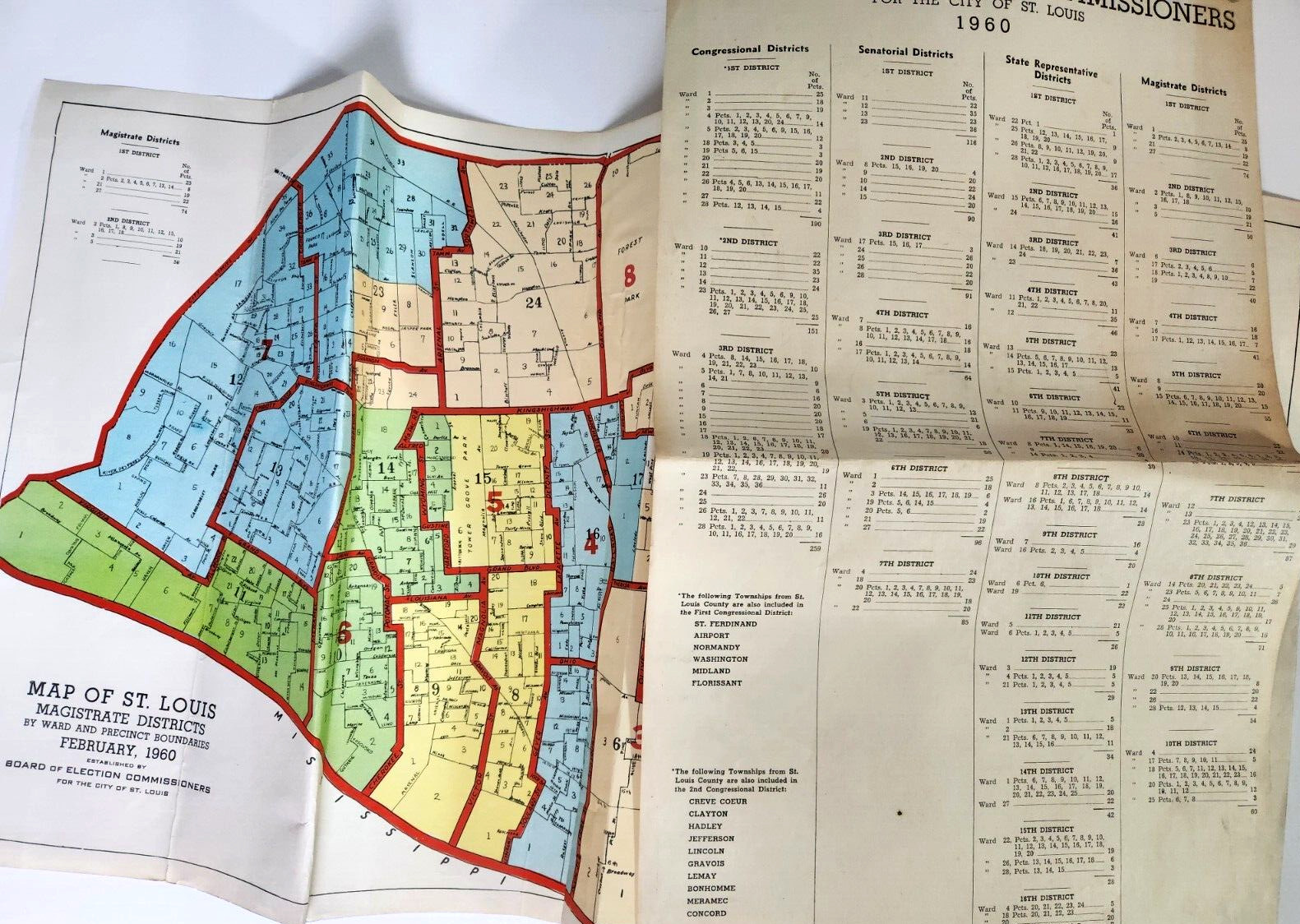 City St Louis Districts Ward Precinct Board Of Election Map Lot Vintage 1960