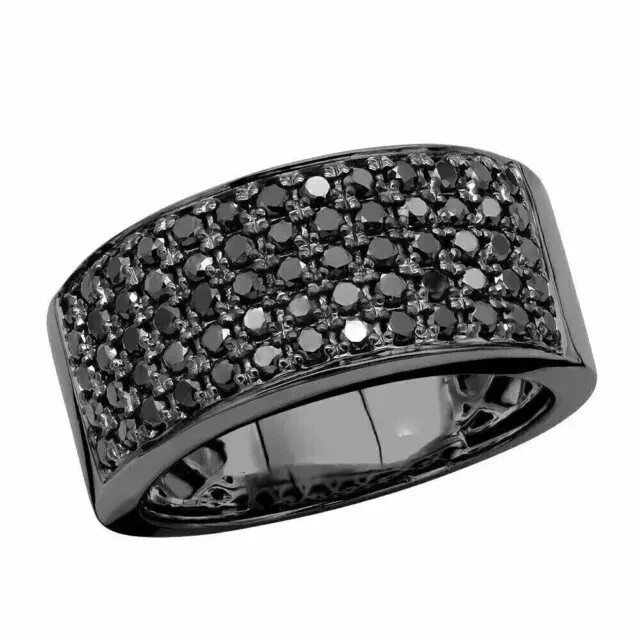 14K Black Gold Plated 2Ct Round Cut Lab Created Black Diamond Men’s Wedding Band
