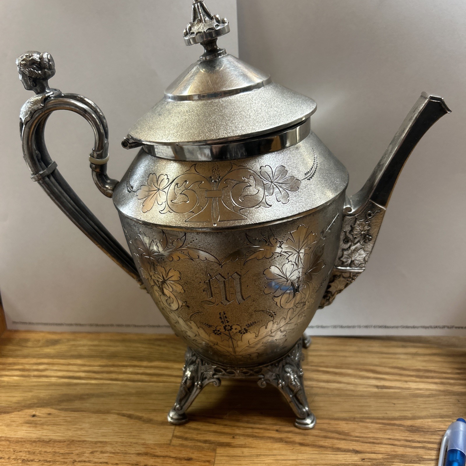 Vtg Teapot Rogers Smith New Haven Conn Silver Plate 1897 Maiden Grape Vine Rare