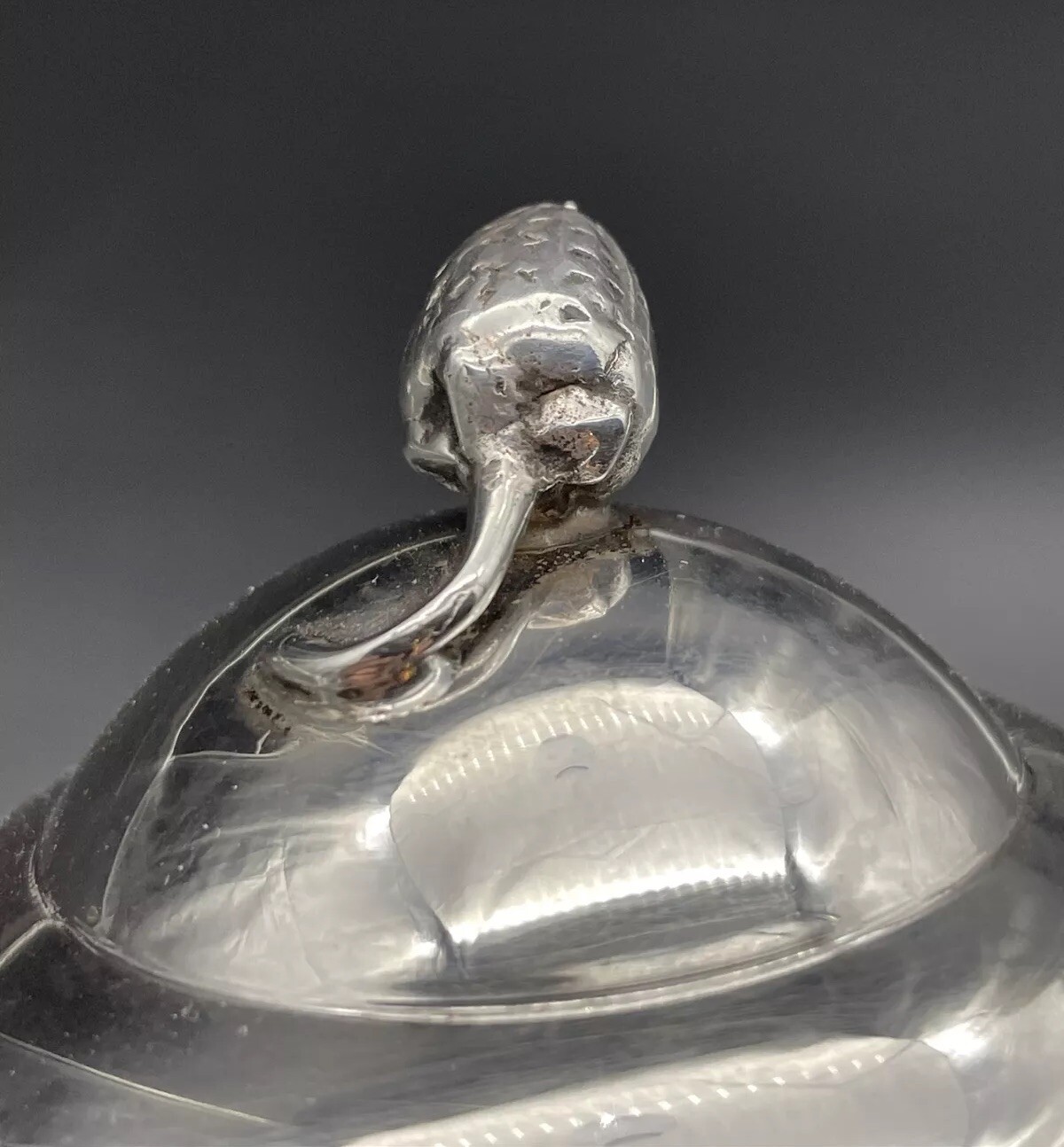 Unusual Sterling Silver Strawberry Topped Glass Jelly / Jam Jar