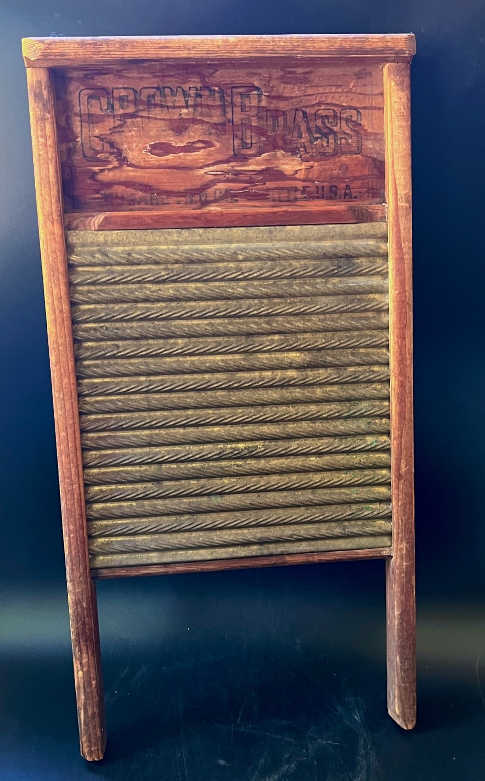 Vtg Howard Wooden Ware Crown Brass Washboard Primitive Antique Laundry Decor 24″