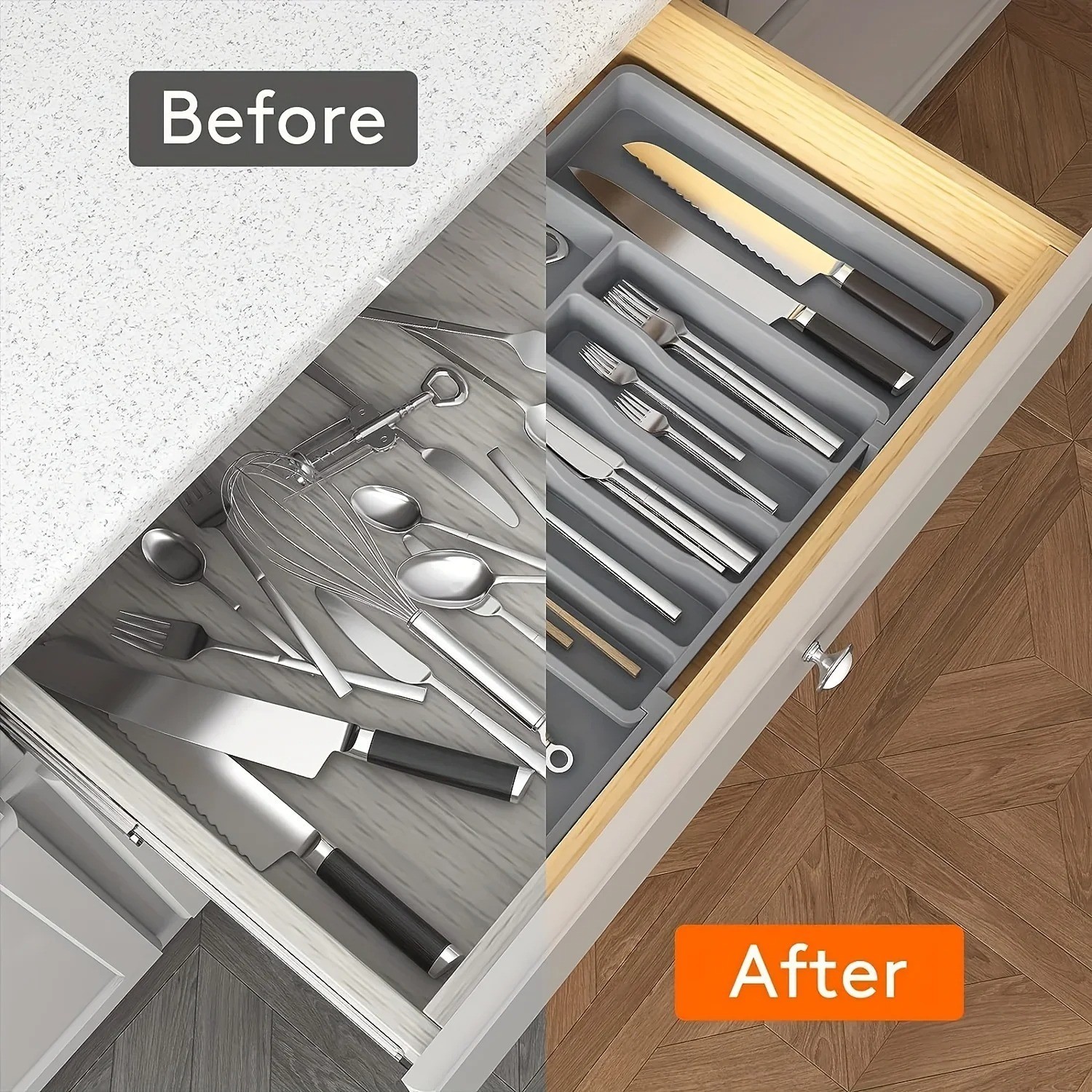 Expandable Silverware Drawer Organizer 7 Compartment Adjustable Cutlery Tray