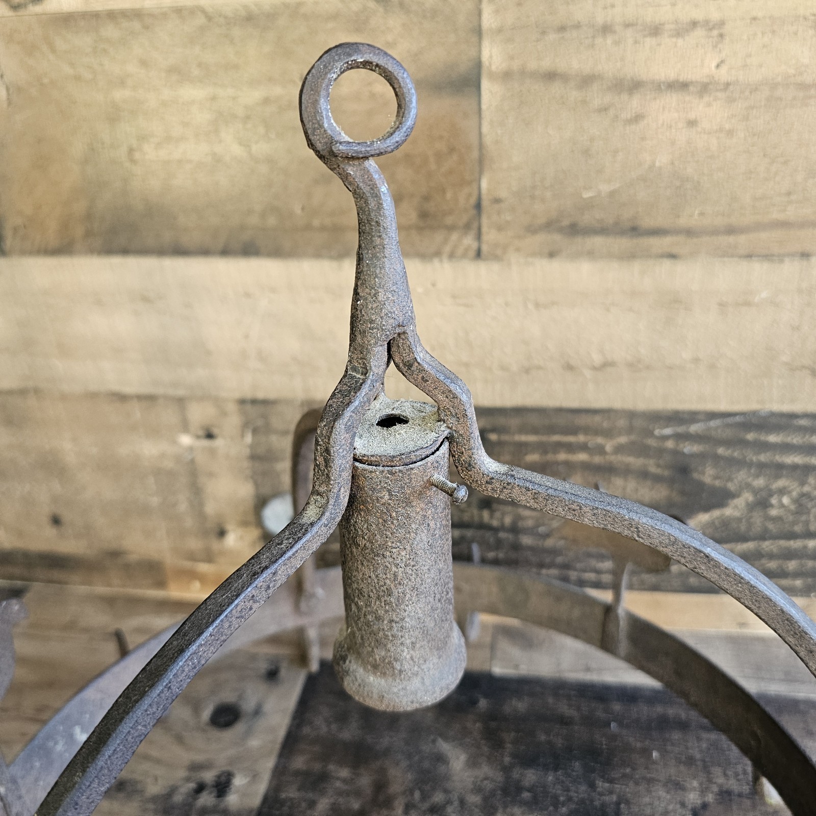 Primitive Wrought Iron Farmhouse Pot Rack Chandelier