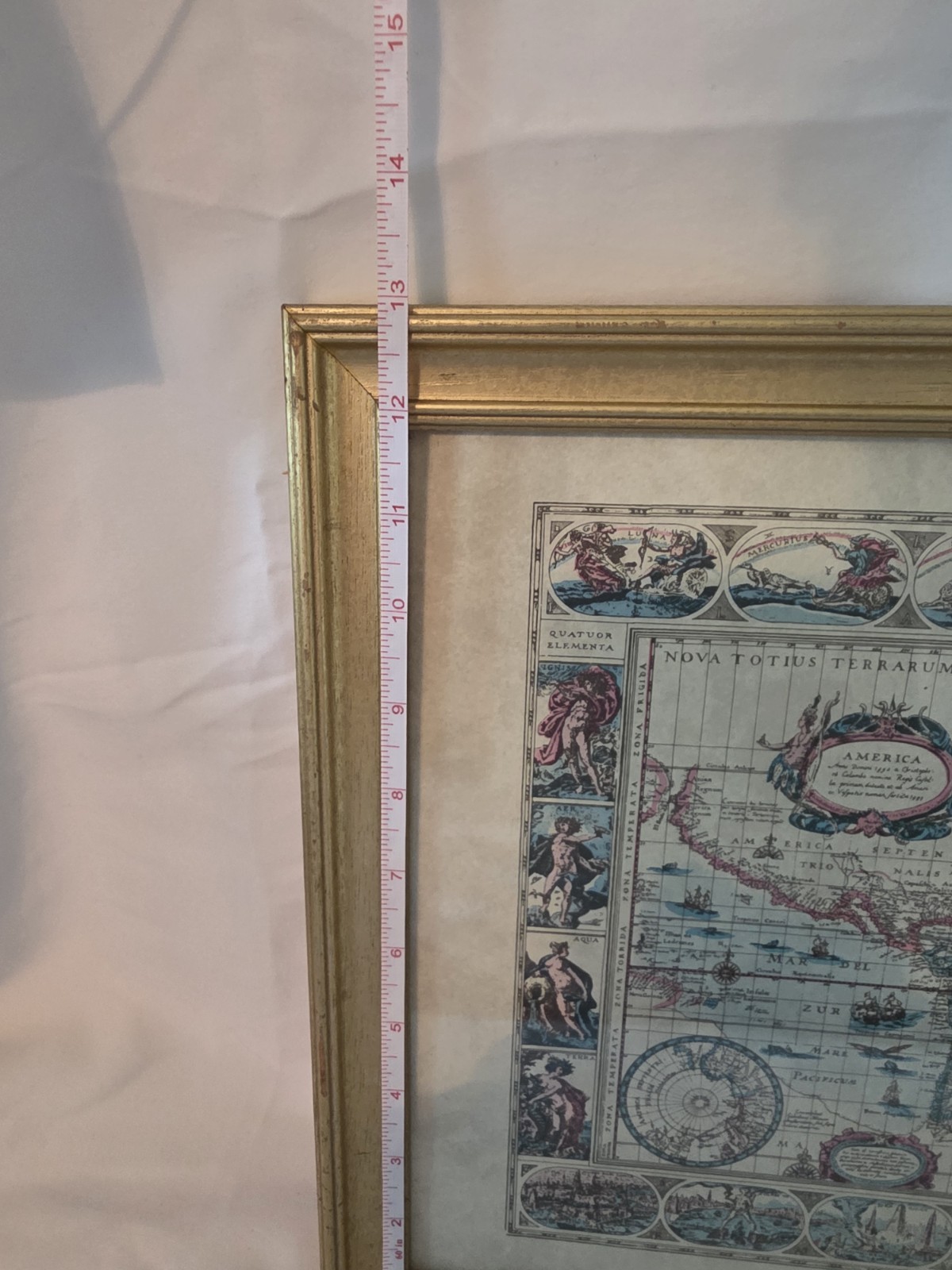 Framed Antique Style World Map Print with Decorative Border for Wall