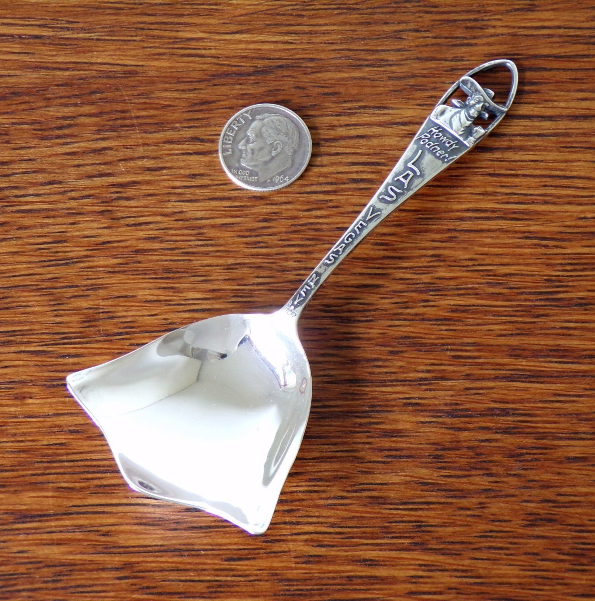 BATES KLINKE Sterling SOUVENIR Spoon NUT SCOOP Las Vegas HOWDY PODNER Cowboy