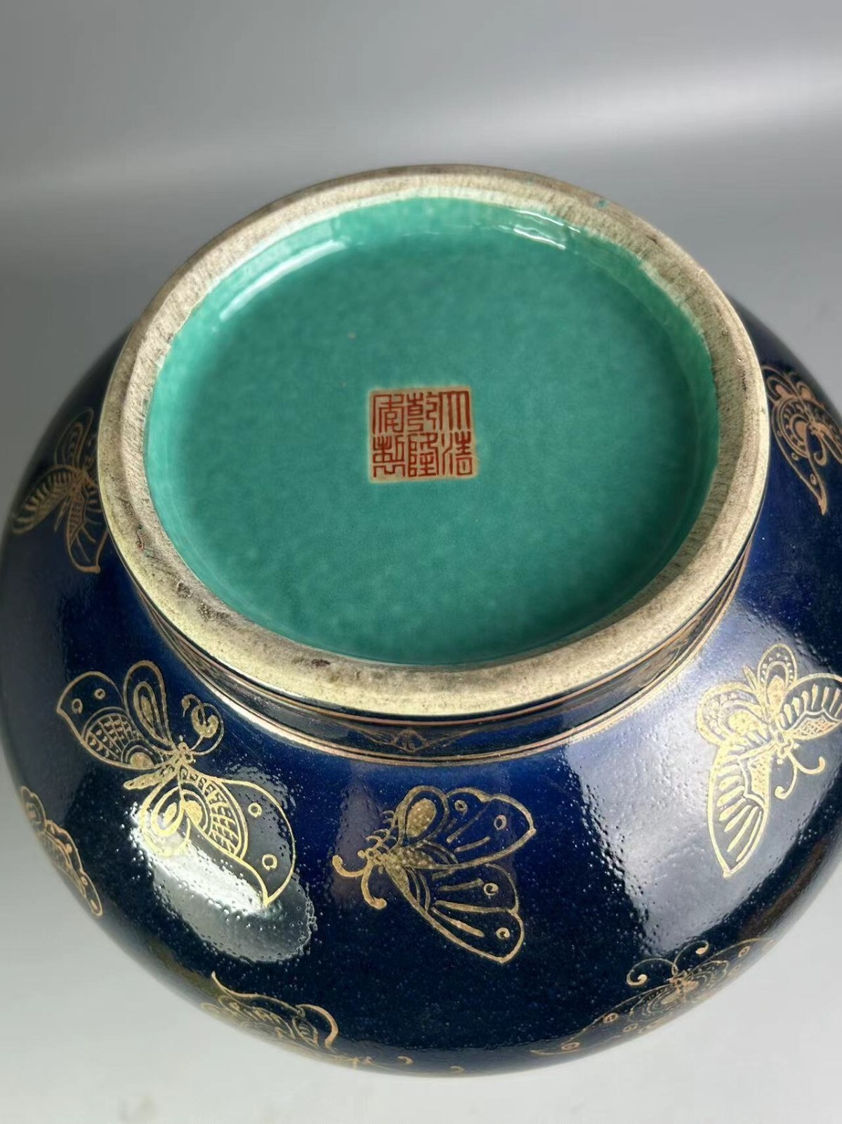 Beautiful Chinese blue glaze porcelain gilded vase
