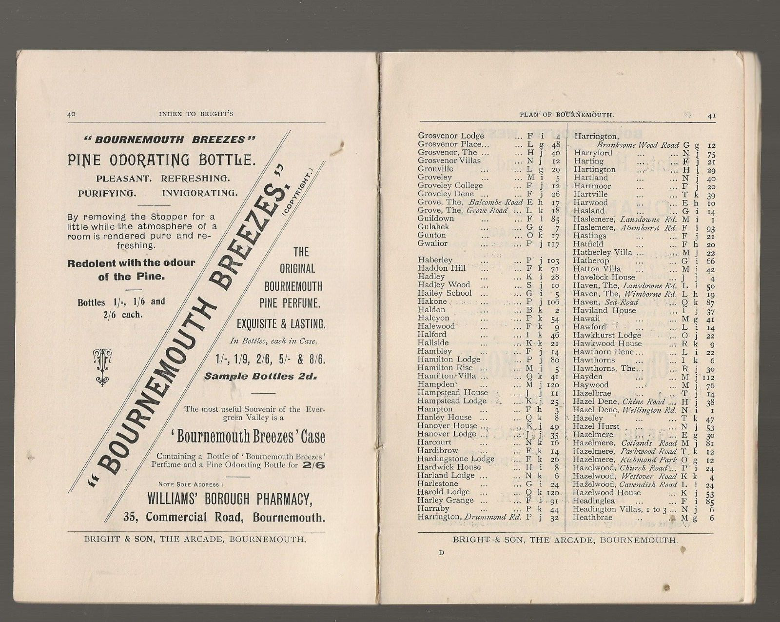 BRIGHT’S MAP OF BOURNEMOUTH WITH INDEX 1897 – VICTORIAN SEASIDE RESORT