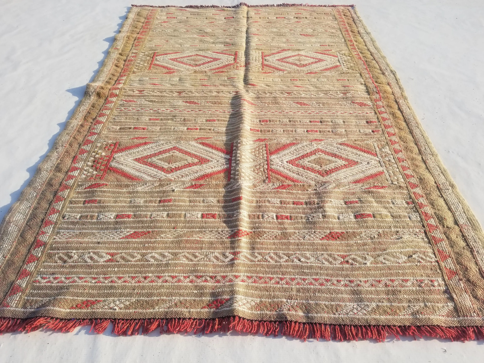 Vintage Traditional Handmade Moroccan Wool Brown Kilim 5.8×3.9ft