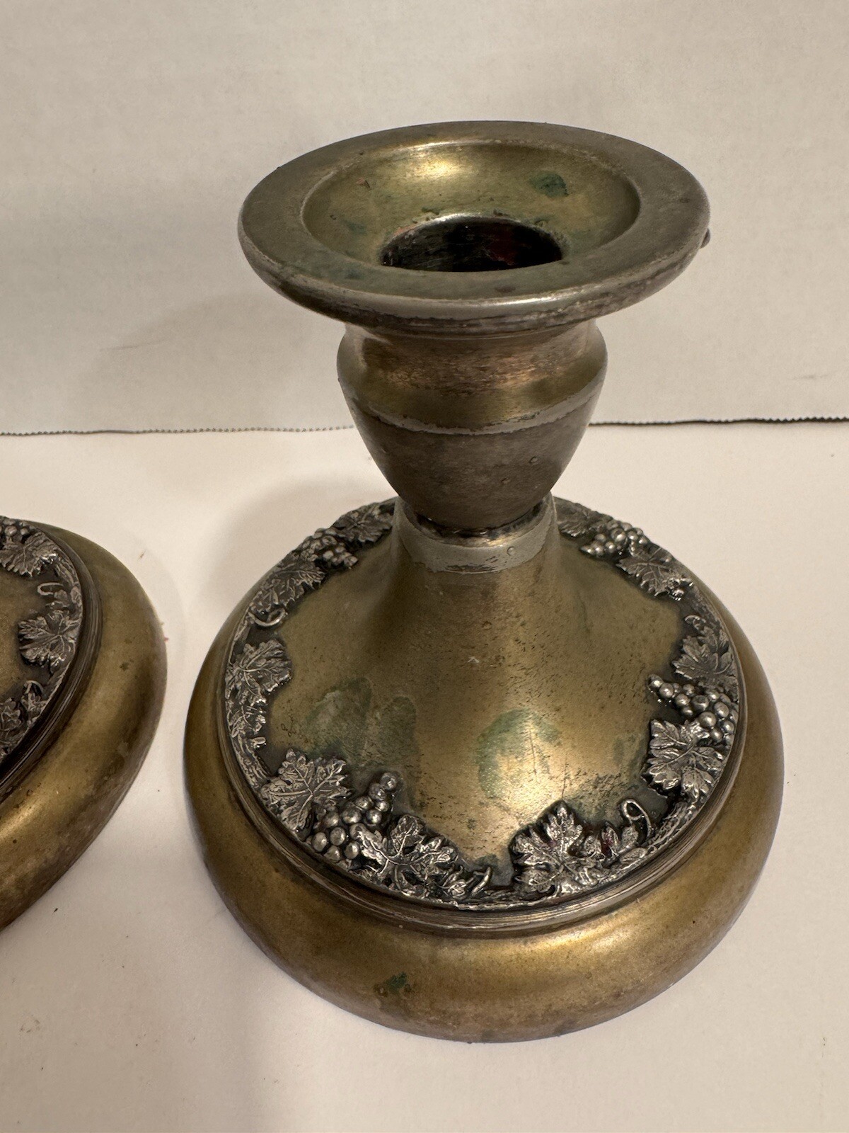 Candlestick Pair Silver Academy Silver On Copper 4.5 In Tall