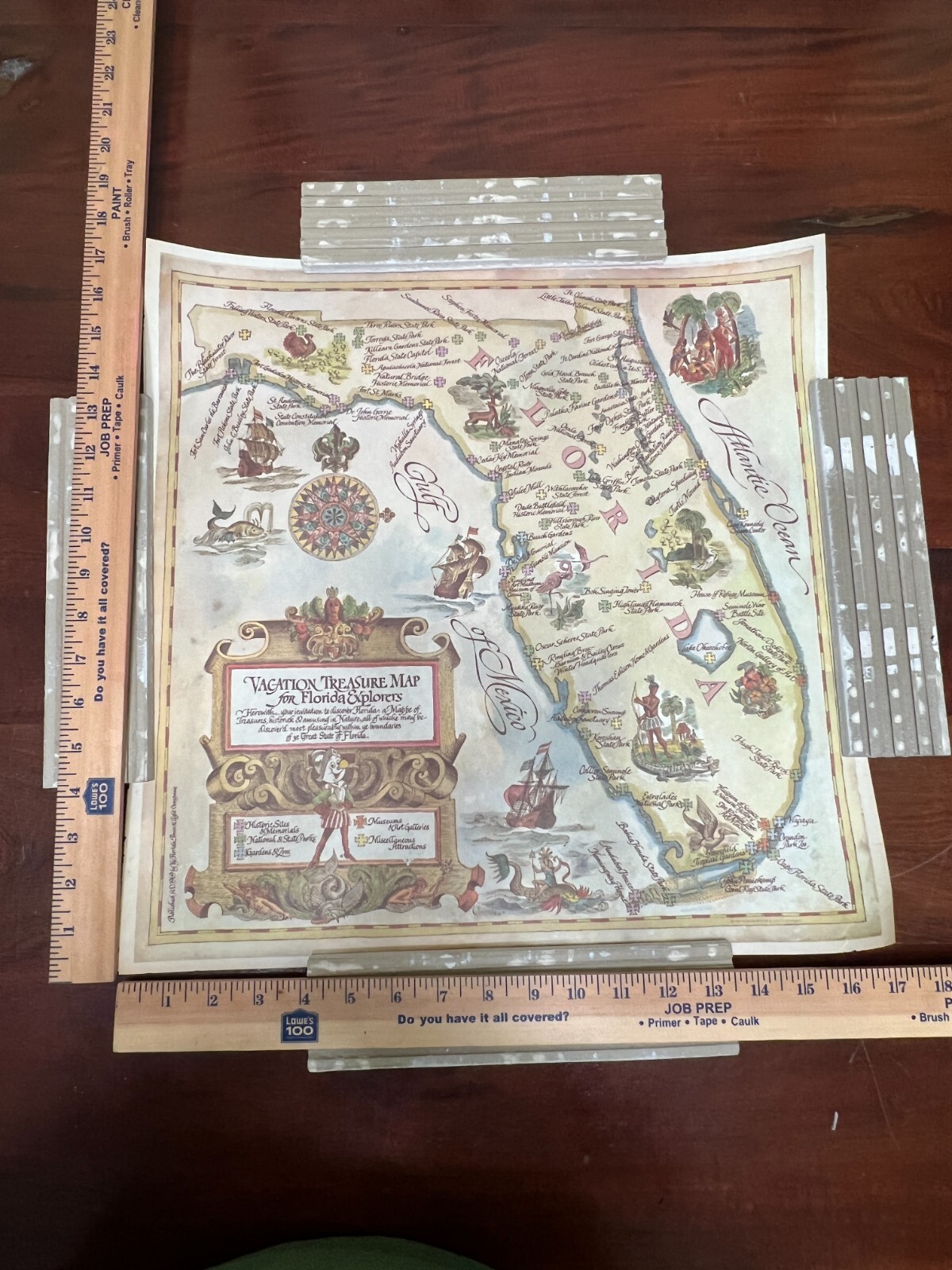 1969 VACATION TREASURE MAP FOR FLORIDA EXPLORERS (POWER LIGHT COMPANY) (17X17″)