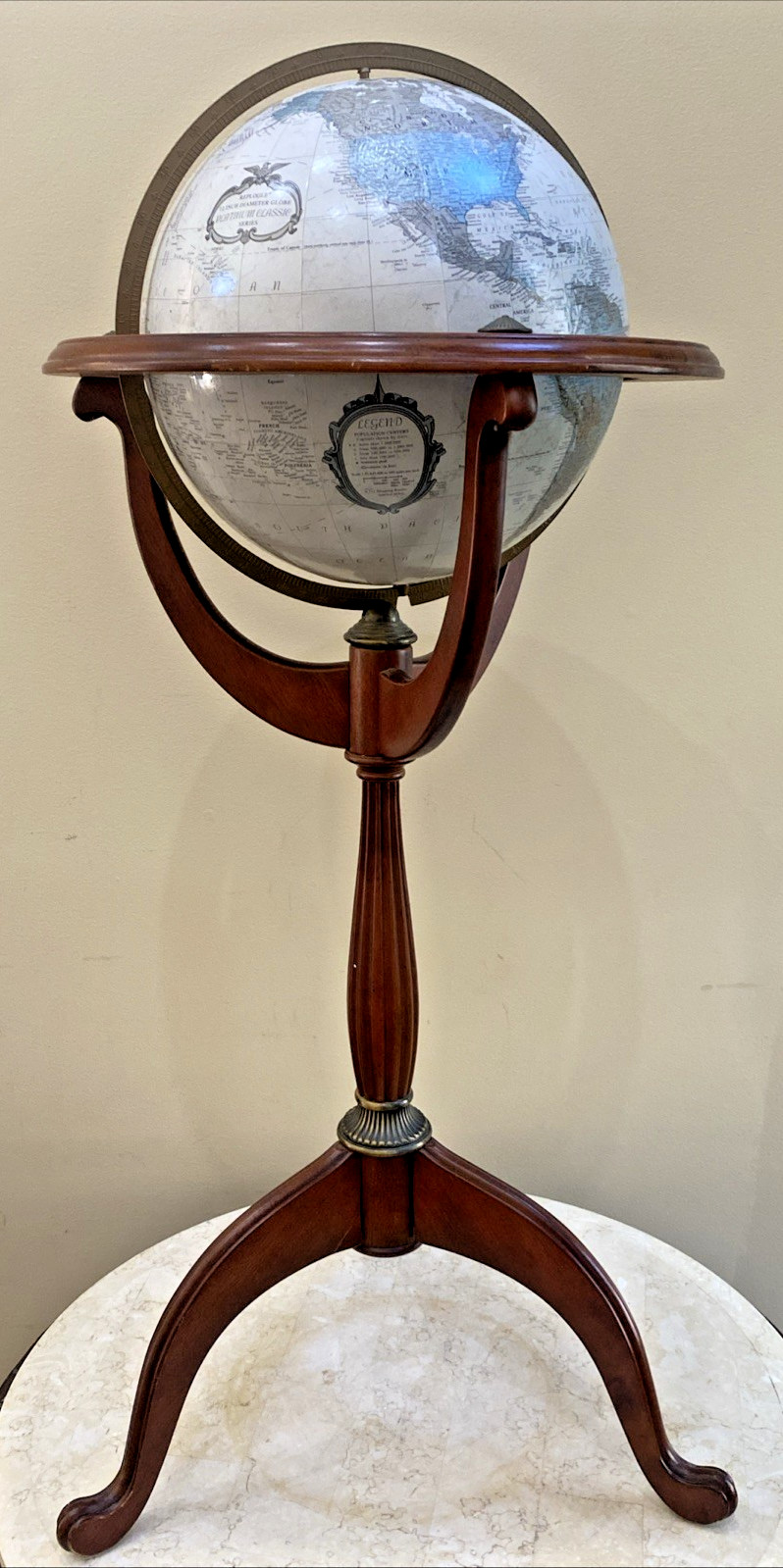Vtg Replogle Platinum Classic Floor Globe 12” Wood Pedestal Stand Bombay Co 1993