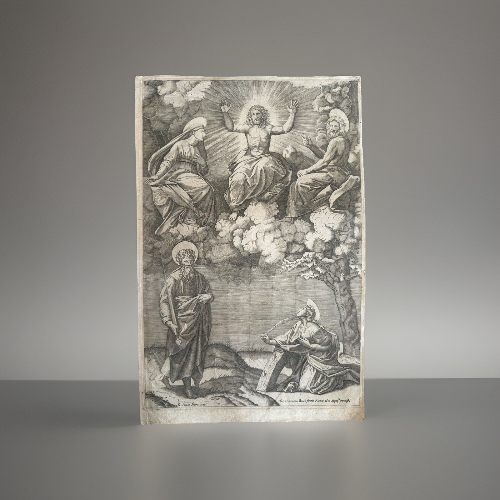 Unframed Engraving, Christ Flanked By Saints, G Rossi after M Raimondi C1670