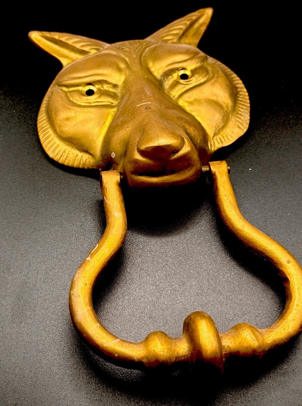 VINTAGE FOX HEAD 6” SOLID BRASS DOOR KNOCKER Wolf Head? Excellent Cond. F/Shp
