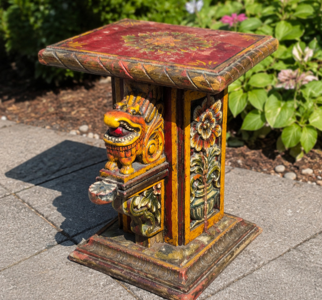 Unique Hand-Carved Wood Pedestal Table – Imported Style