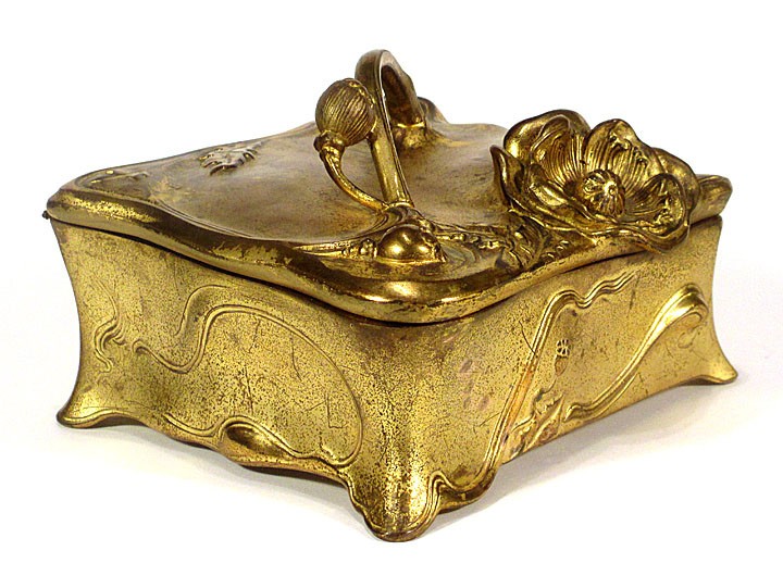 1900 Large Antique JENNINGS BROTHERS Art Nouveau JEWELRY CASKET BOX Poppies
