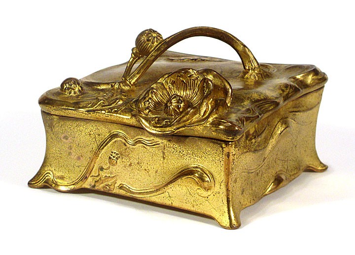 1900 Large Antique JENNINGS BROTHERS Art Nouveau JEWELRY CASKET BOX Poppies
