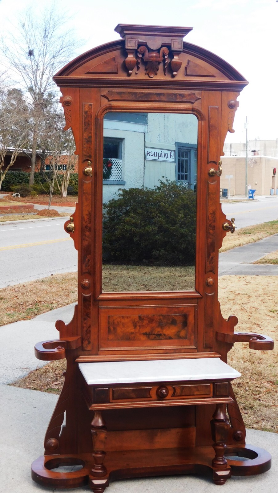 Marble Top Walnut Victorian Hall Tree/Etagere