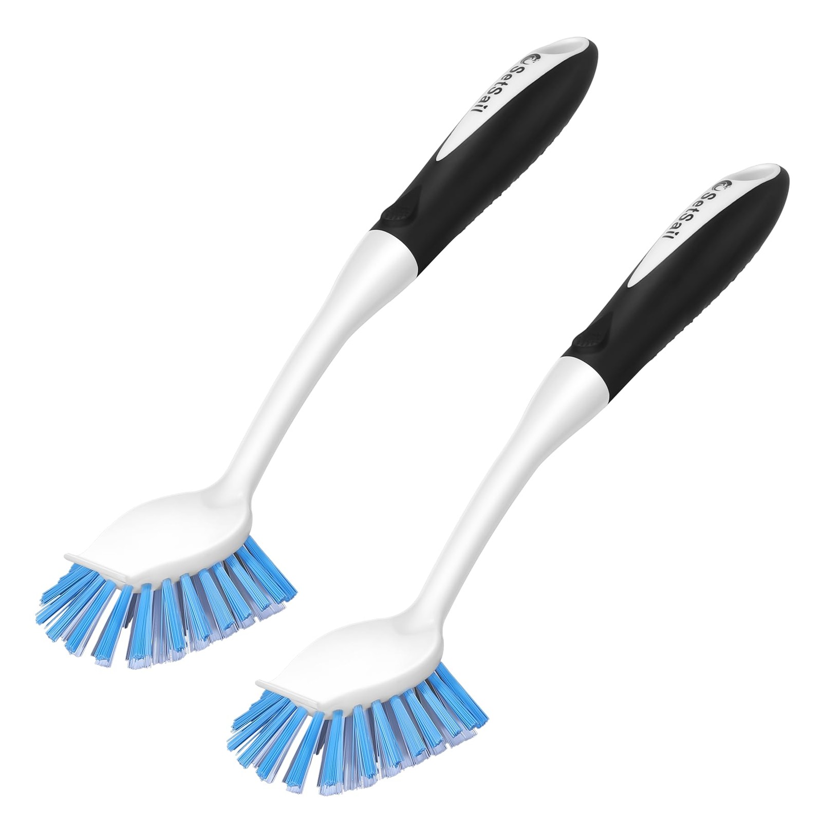 Setsail Dish Brush Handle 2 Pack Stiff Bristles Dish Scrubber Built-In Scraper