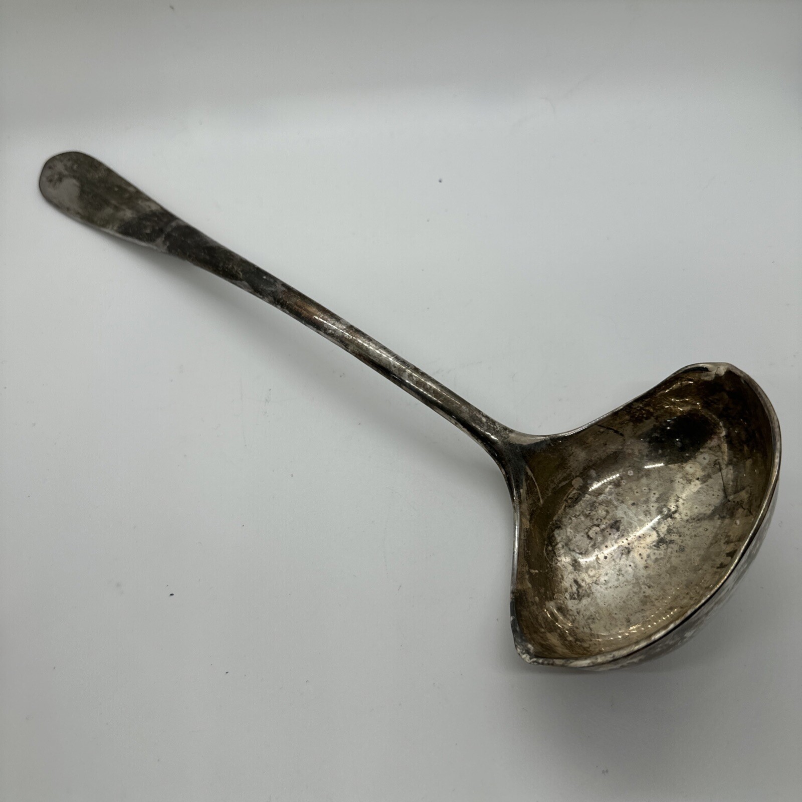 Vintage Large Heavy Silver Plated Double Spouted Soup Ladle w/ Handle Rest 13″L