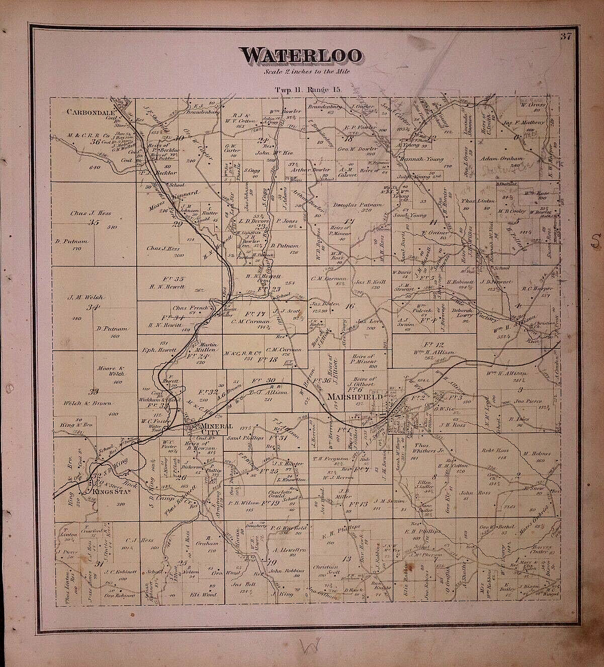 1875 Plat Map ~ MINERAL CITY, WATERLOO Twp., ATHENS Co., OHIO -#014