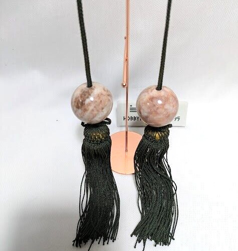 Premium Onyx (Shima Agate) Scroll Weights with Pink Stone and Dark Green Tassels