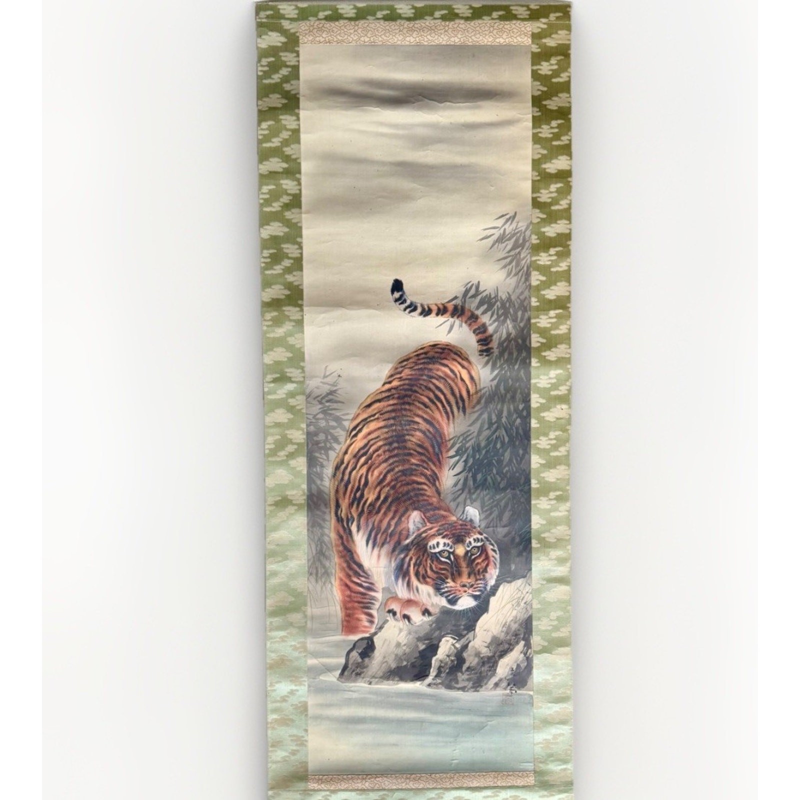 Vintage Japanese Tiger Scroll | Signed Akagi Yasuji | Powerful Ink Painting