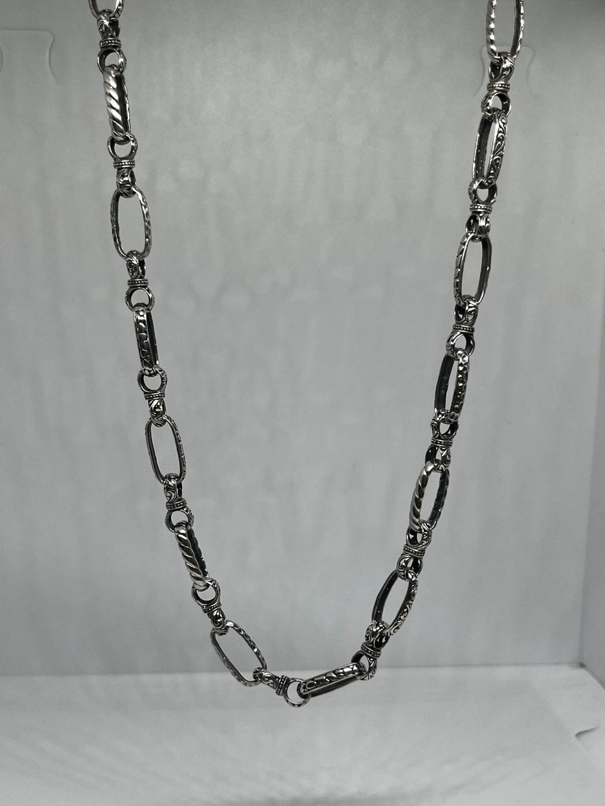Sterling Silver Oxidized Link Chain Necklace 20 Inch, Vintage Style Unisex Chain
