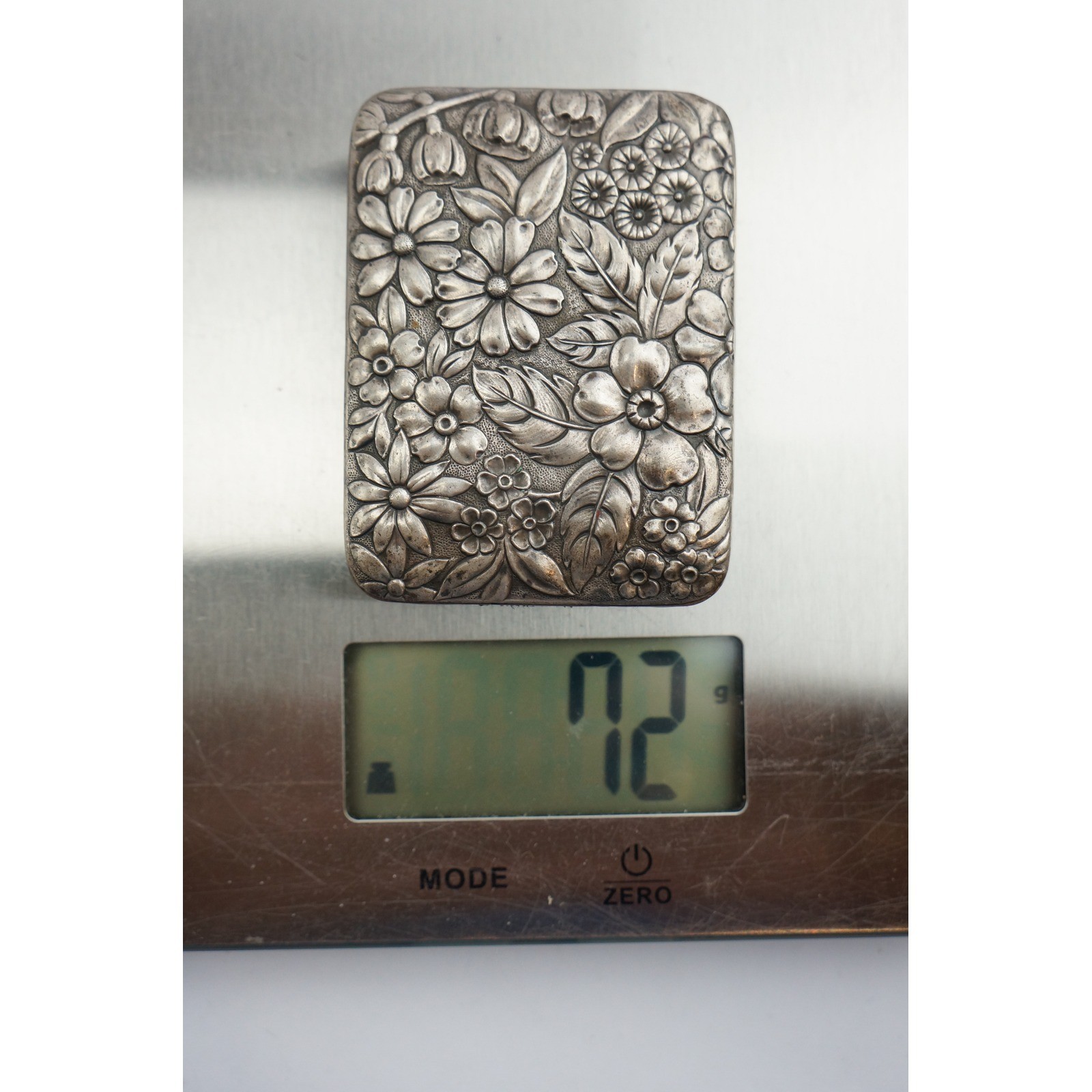 Gorham Key Case Sterling Silver 47 Floral Repousse Leather Small Black Fair