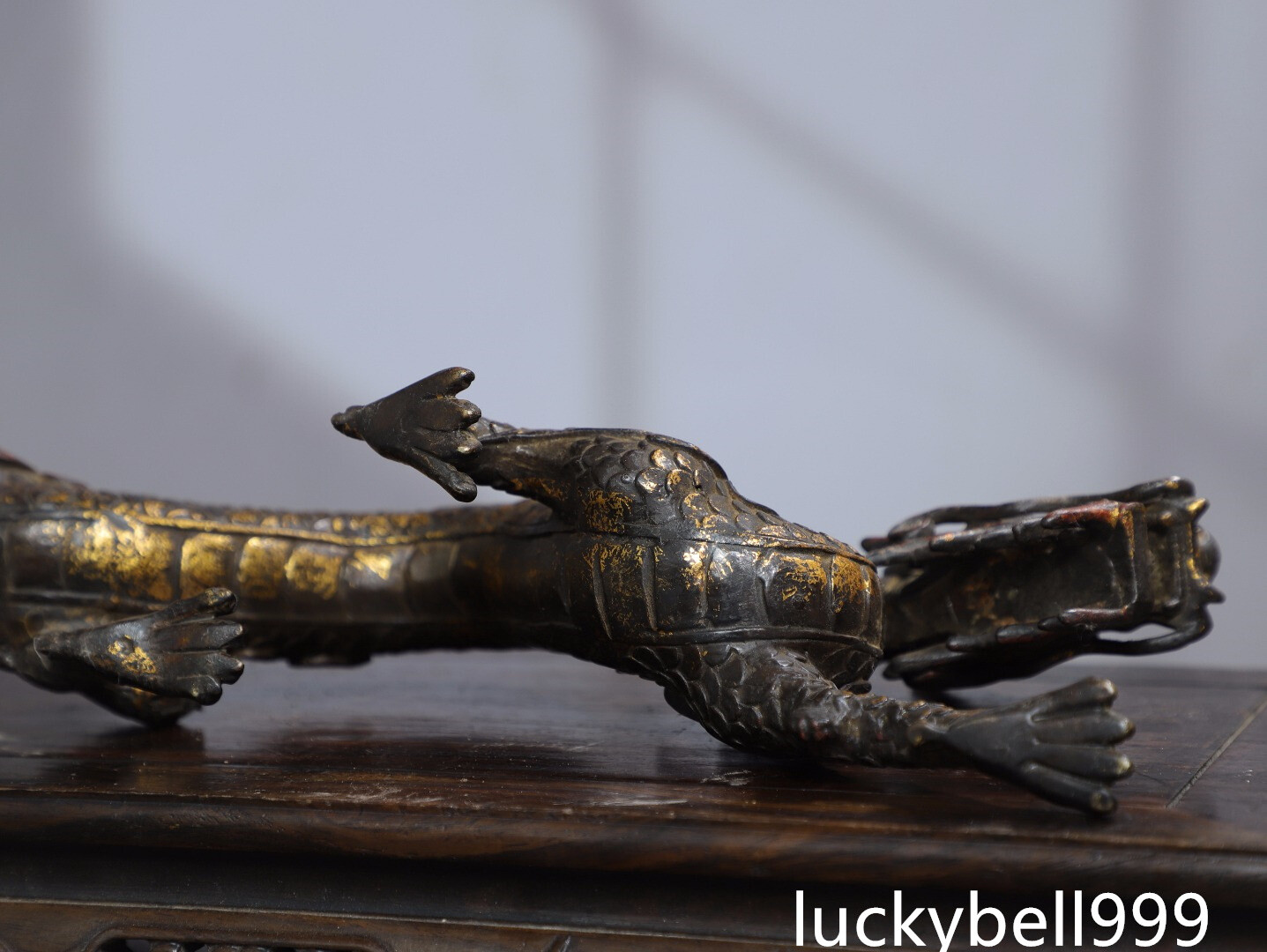 13.8″ China old Antique Handmade Qing dynasty Bronze gilt Dragon beast statue