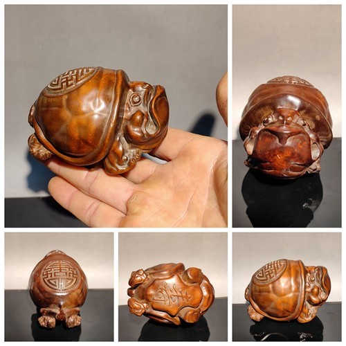 wooden Carved wood carving longevity Turtle small souvenir statuette figure gift
